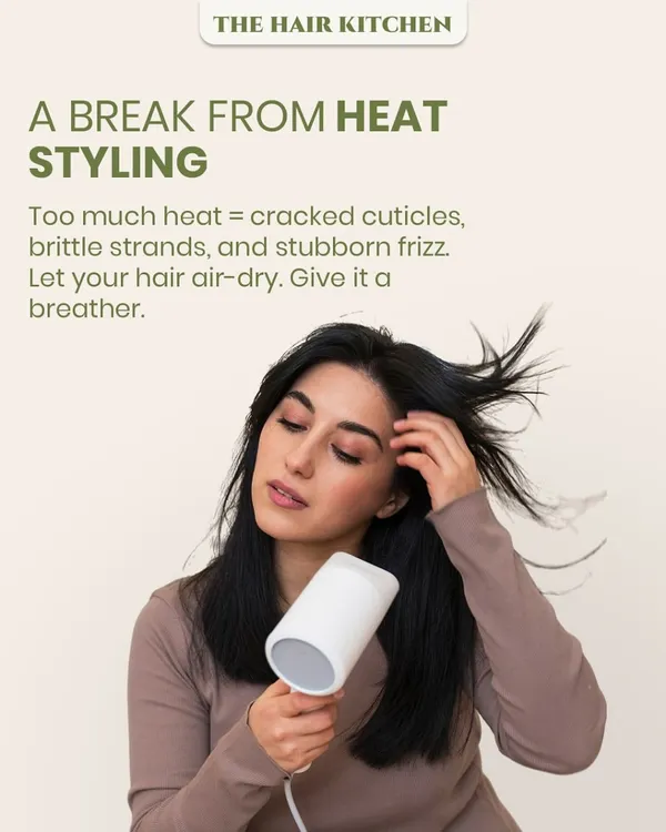 Your hair is asking for a break from heat styling. Too much heat cracks the cuticles, leading to brittle strands and stubborn frizz. Letting your hair air-dry is a simple act of kindness.