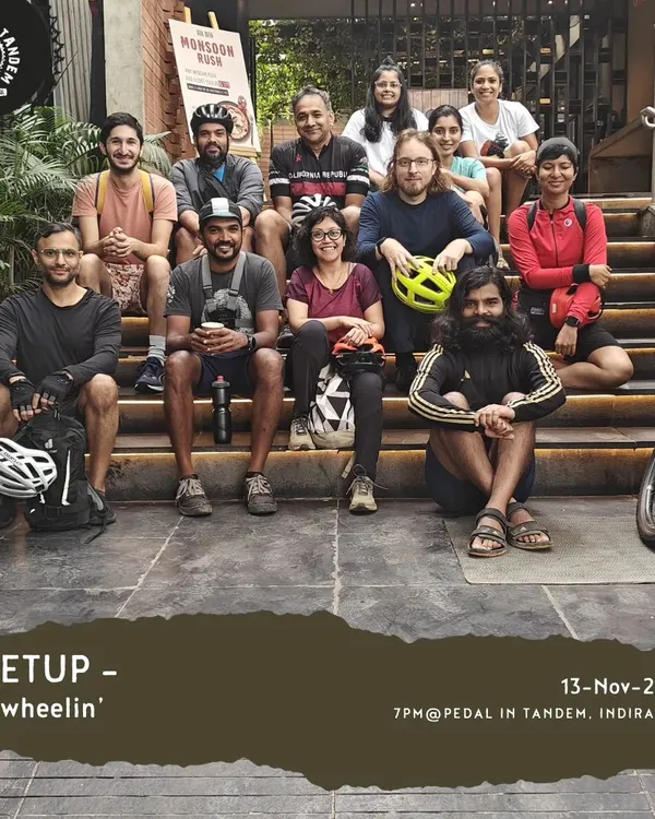 The crew from one of our 'Freewheelin' meetups. We gather at the shop and head out for a relaxed ride, proving that you don't have to leave the city to have a cycling adventure.