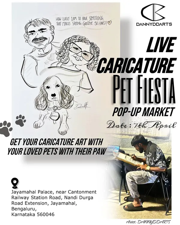 My official poster for a Pet Fiesta event. I offer live pet caricatures, a unique way to get a portrait of you and your beloved pet.
