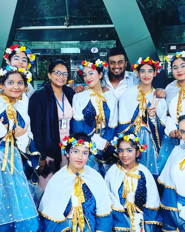 Posing with the talented young dancers from Ryan International School after their festival performance. I love choreographing for school annual days, bringing out the best in students of all ages.