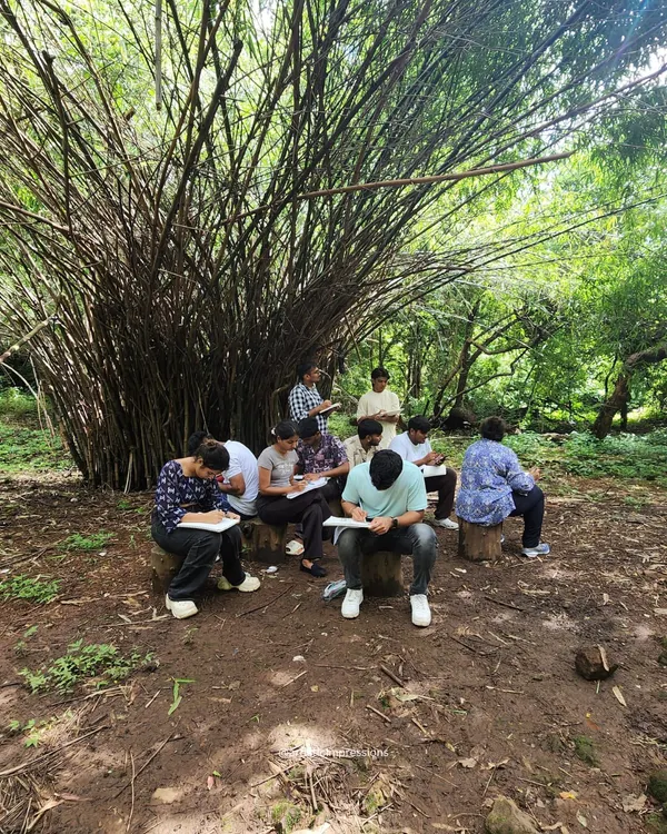 I believe nature is the ultimate teacher. Here, I am guiding architecture students during an outdoor session, encouraging them to observe the forms, textures, and resilience of the natural world. These lessons in patience and balance are fundamental to creating art that feels alive.