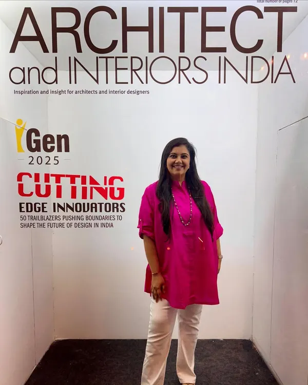 Feeling grateful and proud standing by the 'Architect and Interiors India' iGEN 2025 display. This recognition as one of the Top 50 Under 40 innovators shaping the future of design in India is a milestone we cherish.