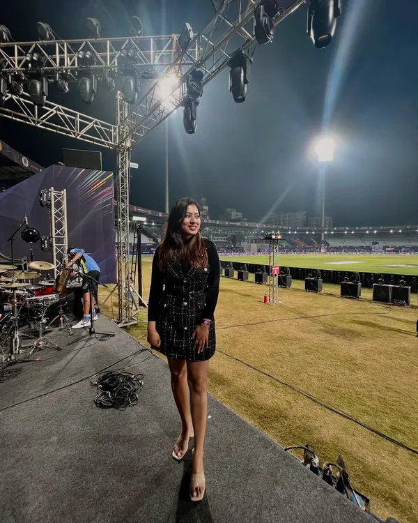 On stage at the ISPL T10 cricket tournament. Performing in a stadium with this incredible lighting and setup was an unforgettable experience.