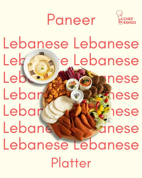 My Paneer Lebanese Platter is a feast. It includes soft paneer, crispy falafel, fresh pita, creamy hummus, and a variety of dips and salads.