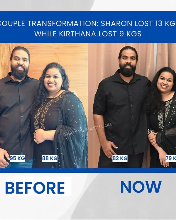 This is what teamwork looks like. This couple, Sharon and Kirthana, committed to their health together, losing 13 kgs and 9 kgs respectively. It proves that even with a busy family life, you can prioritize your fitness and achieve incredible results.