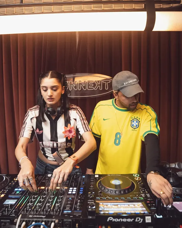 In the mix with my friend Nash. Our B2B sets are always a good time, blending different styles and keeping the energy high. Plus, our outfit game was on point for this one.