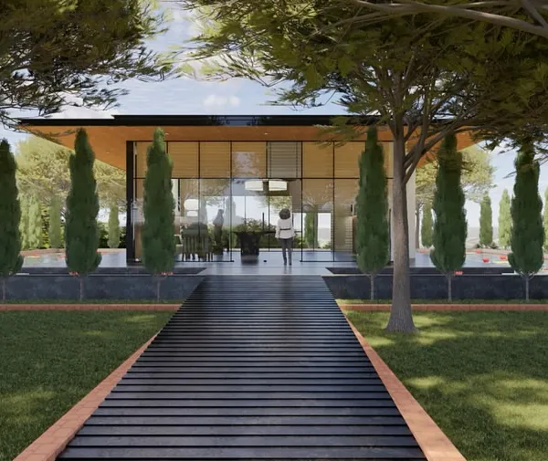 We see architecture as a dialogue between the built form and the natural world. This experience center, designed for a farmhouse project, embodies this belief through its transparency and seamless integration with the verdant landscape, creating a space that feels both expansive and intimate.