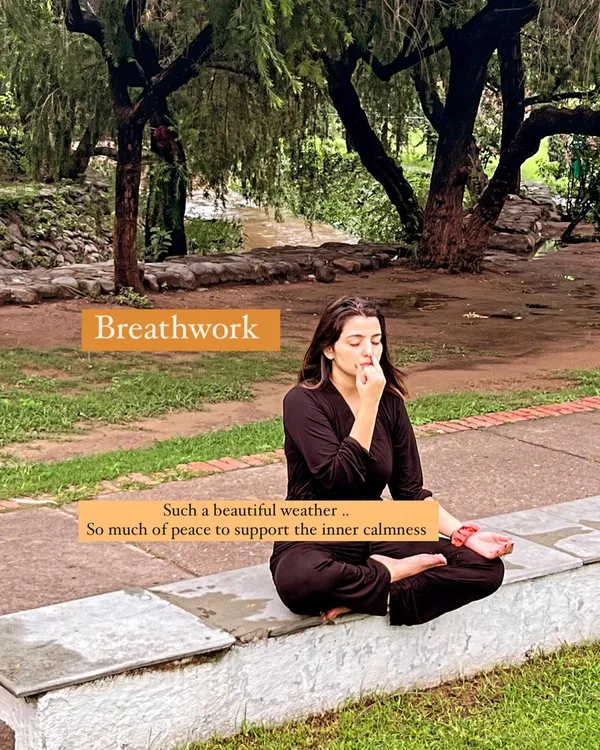 Finding a moment of peace for breathwork. Practicing pranayama like Nadi Shodhana (alternate nostril breathing) outdoors connects me to nature and deepens the calming effects.