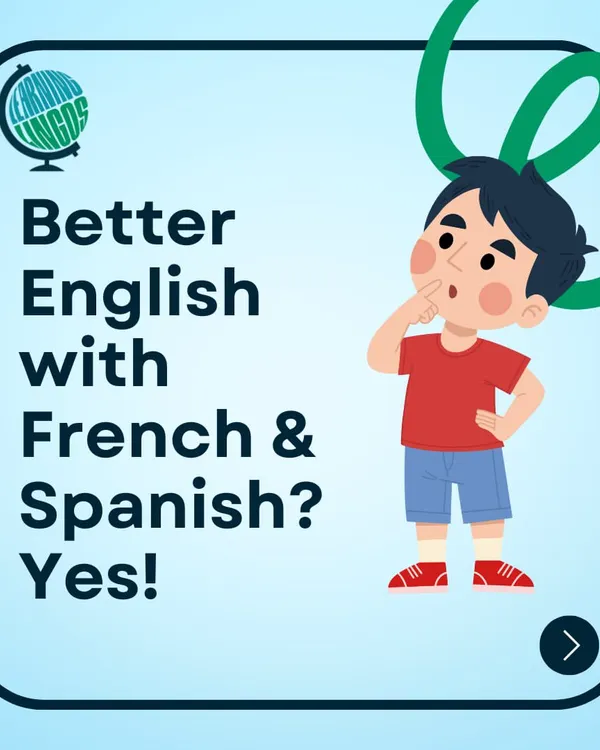 Did you know learning French or Spanish can actually make kids better at English? This is because it strengthens their foundational understanding of grammar, sentence structure, and vocabulary.