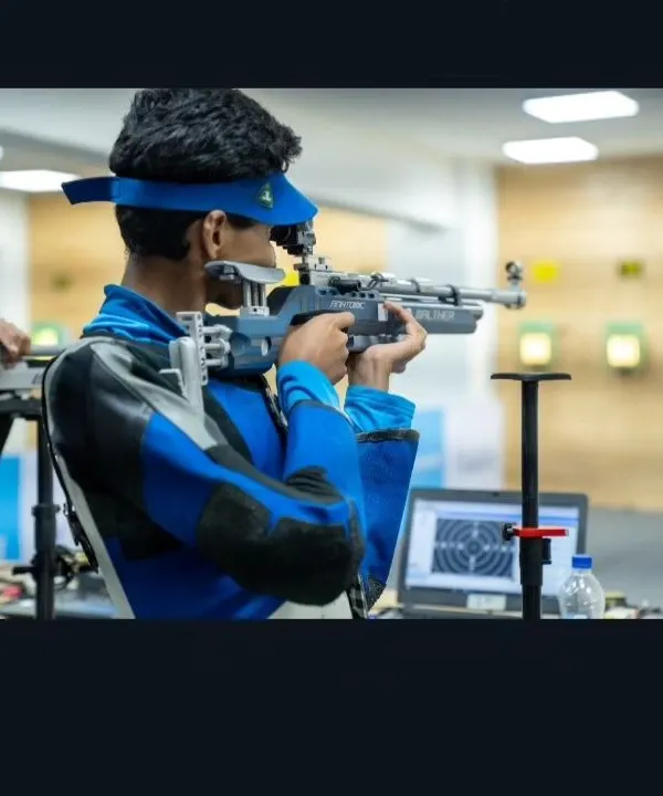 Our training is built on the core principles of focus, precision, and mental toughness. Here, one of our competitive rifle shooters demonstrates the intense concentration required for the 10m Air Rifle discipline, using our electronic target system for instant feedback and analysis.