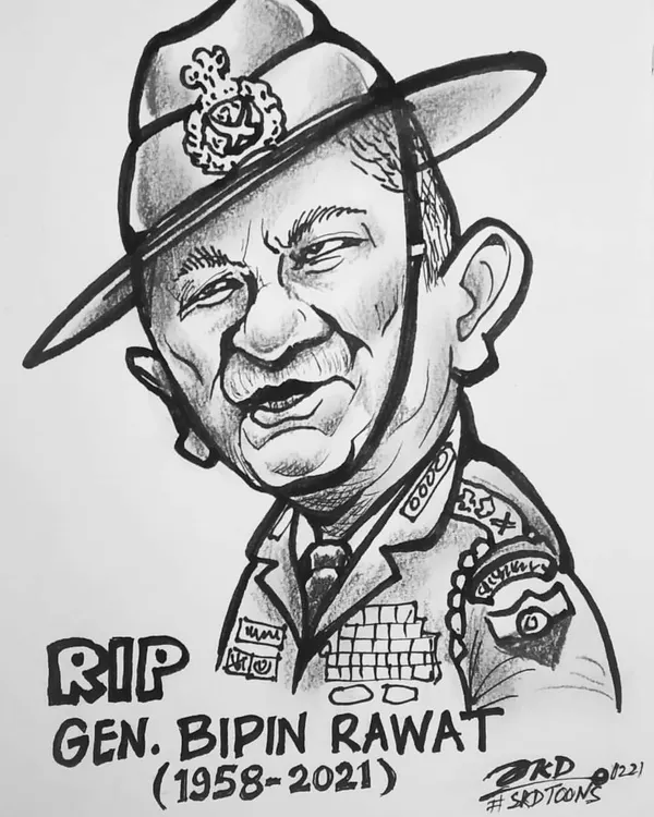 A tribute caricature of CDS General Bipin Rawat, our brave hero. This pen and ink drawing was my way of paying homage to his service to the nation.