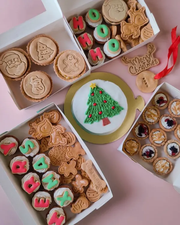 A look at our 2024 Christmas collection. We offer a variety of gift boxes with themed cupcakes, pies, cookies, and even personalized ornaments for your tree.
