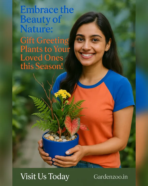 This is what we call a 'Greeting Plant'. It's a vibrant arrangement featuring Kalanchoe flowers, lush ferns, and colorful Caladium leaves, all nestled in a deep blue ceramic pot. It’s a perfect, long-lasting gift for birthdays, anniversaries, or simply to brighten someone's day.