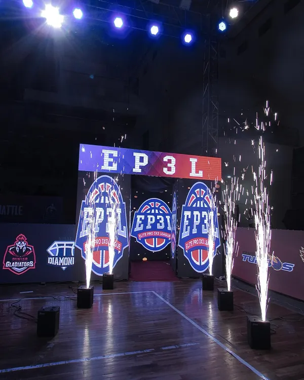 The grand entrance for the Elite Pro 3x3 League, complete with pyrotechnics and digital displays. We bring a professional sports entertainment experience to every major event we host.