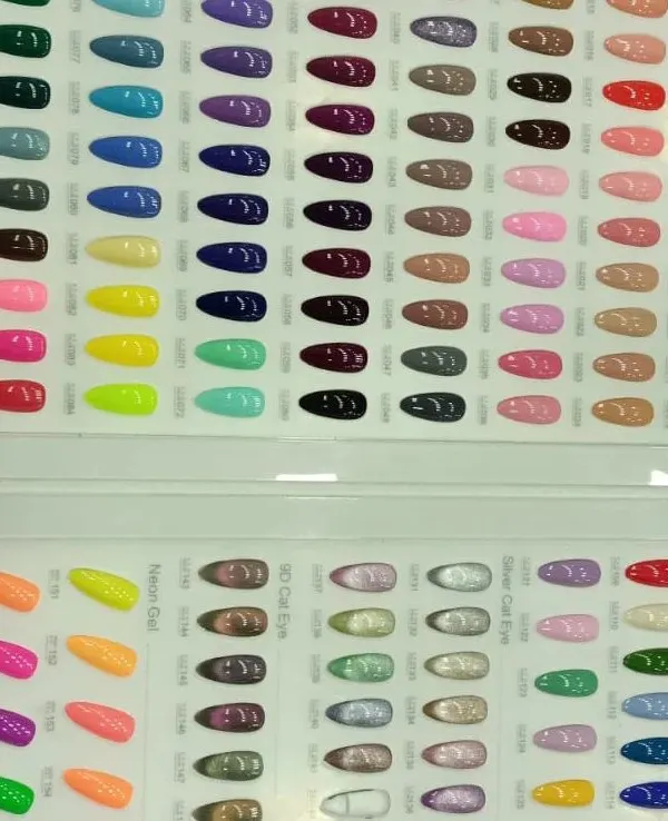 I bring a wide selection of gel polish colors to every home appointment. You can see all the options in person to choose the perfect shades for your nail art.