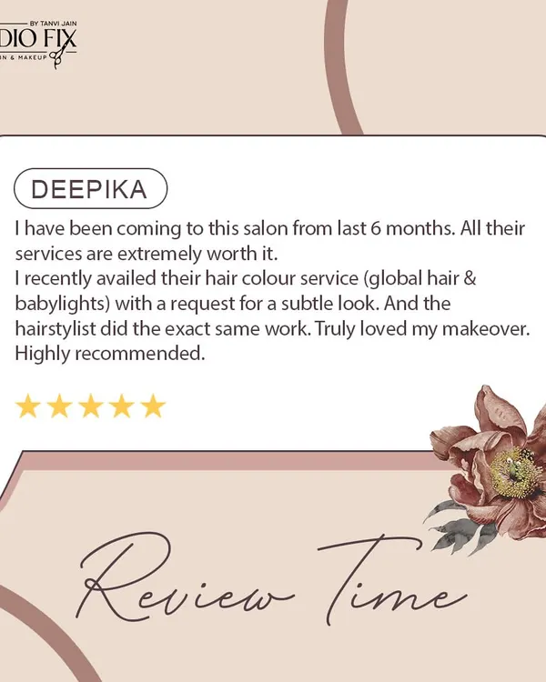 A five-star review from a happy client who loved her subtle global color and babylights. We always listen to your requests to achieve your desired look.