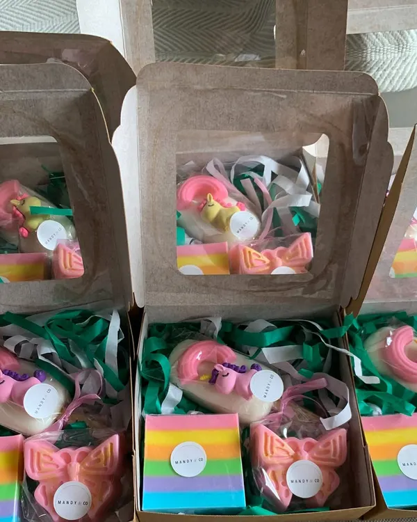 A magical trio of our bestselling kids' soaps. This popular gift box combines the Unicorn Popsicle, a vibrant Rainbow Soap Bar, and a delicate Butterfly Soap for a fantasy world in a box.