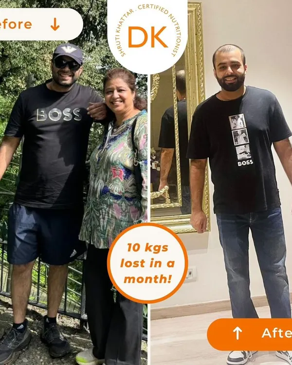 A fantastic 10 kg loss in just one month. This before-and-after shows the power of a dedicated approach and a nutrition plan that works with your body, not against it.