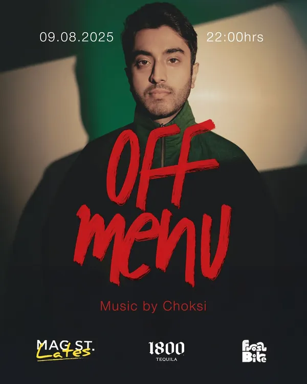 The event poster for 'OFF MENU,' a night where I collaborated with other artists to shape the sound and style of Bombay's streets.