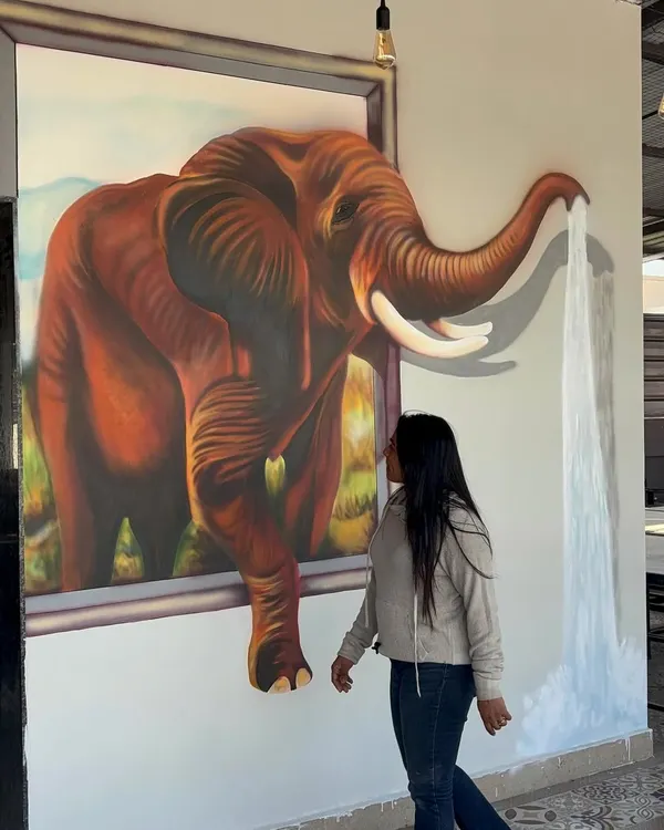 This interactive 3D elephant mural is a perfect example of how I bring walls to life. It's more than just a painting; it’s an experience designed to create a 'wow' moment for everyone who sees it.