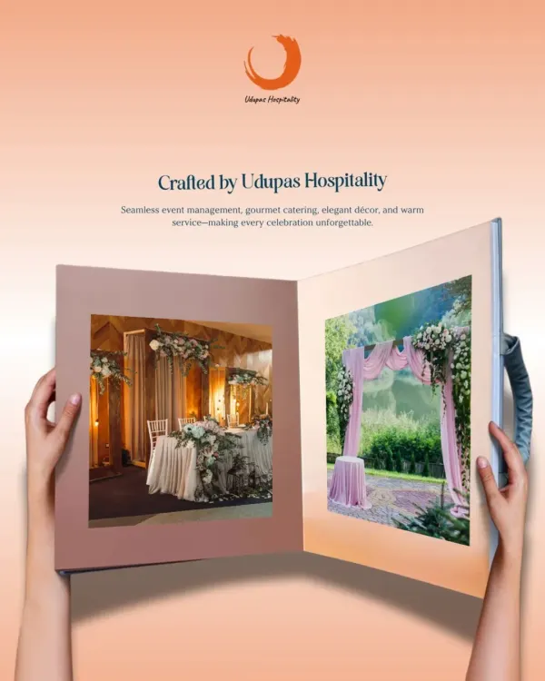 Like a storybook, we craft every celebration with care. This image represents our portfolio of seamless event management, from elegant decor for a wedding reception to a beautiful outdoor mandap.
