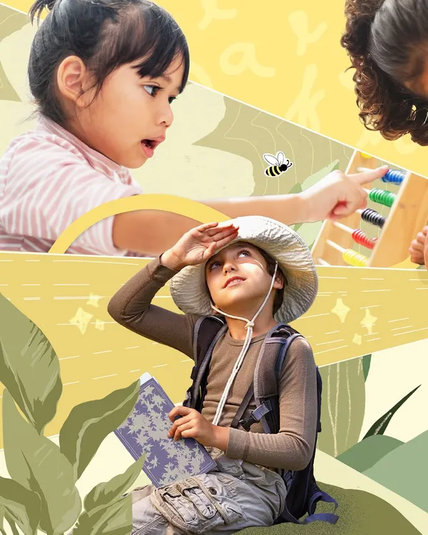 This collage captures the spirit of our "Class of 2025," showcasing a blend of nature exploration, hands-on learning with an abacus, and focused creative work.