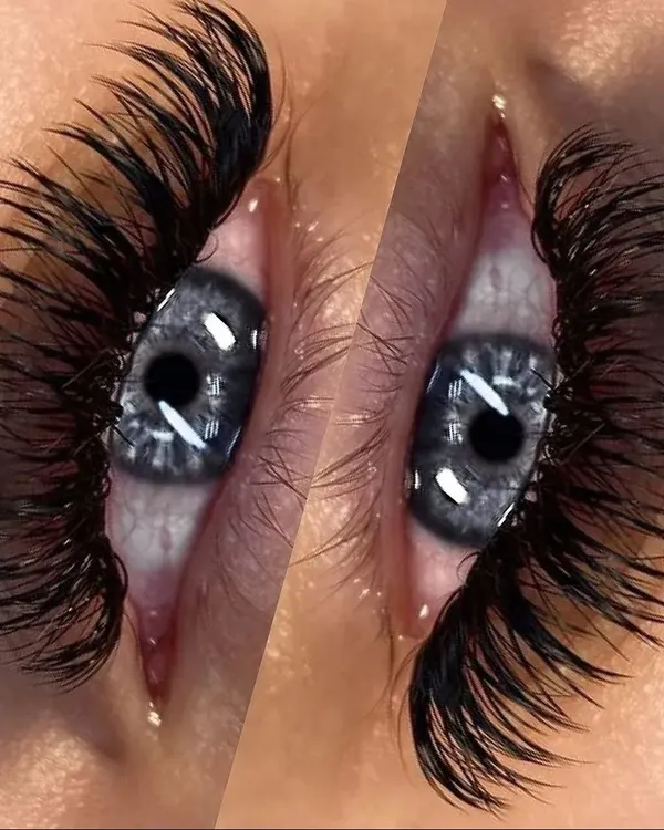 This extreme close-up shows the artistry and density of our volume lash extensions. Each fan is carefully placed to create a dramatic, eye-opening effect that is both beautiful and intricate.