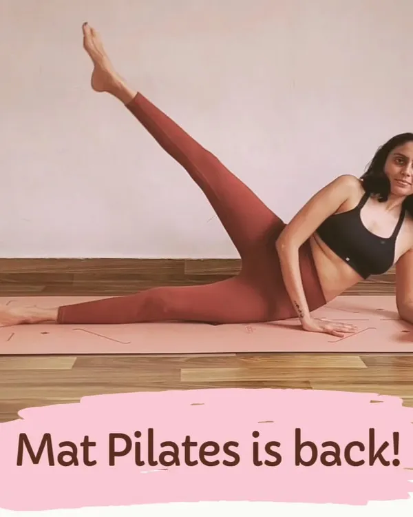 I'm excited to announce that Mat Pilates classes are back. Here I am demonstrating a side-lying leg lift, a classic Pilates exercise that targets the outer thighs and glutes while stabilizing the core.
