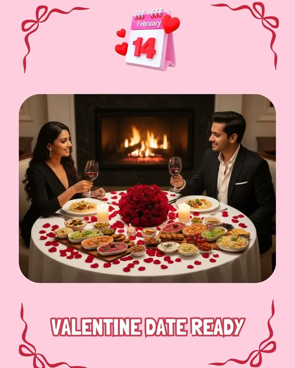 Set the mood for a perfect Valentine's date night at home. Our gourmet spread, complete with a variety of dips and snacks, turns any table into a romantic feast.