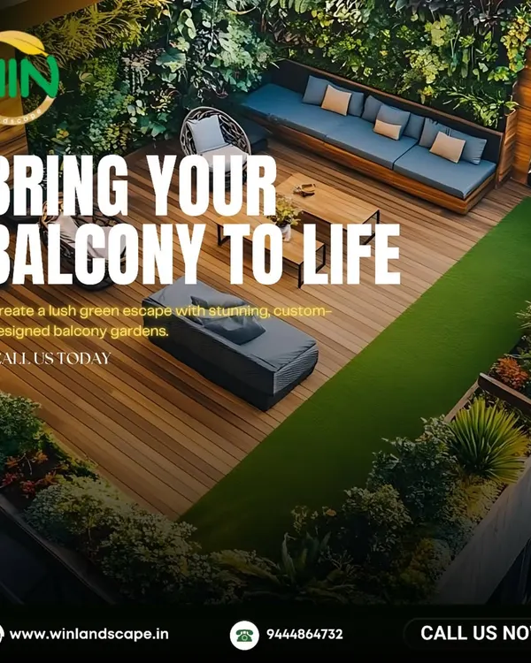 I can transform your balcony into a private green oasis. This design combines a lush vertical garden, comfortable built-in seating with wooden decking, and a soft artificial lawn, creating a complete outdoor living room.