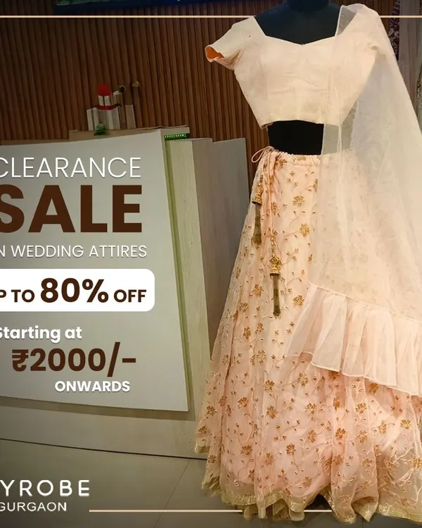 This is it. The deal you've been waiting for. Grab stunning, pre-loved wedding outfits at up to 80% off. This beautiful peach lehenga is just a glimpse of the treasures you can find, with styles starting from only ₹2000.
