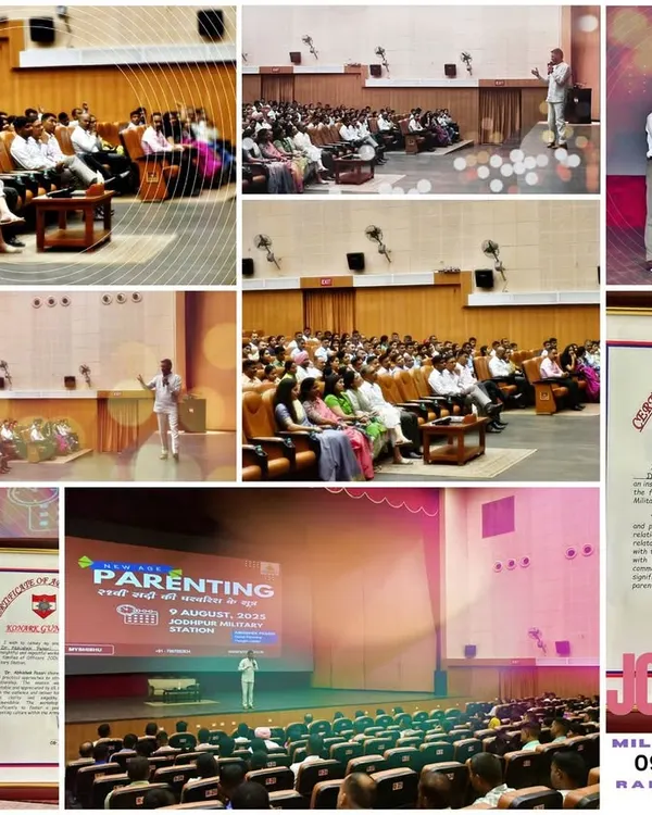 This collage captures a highlight of my mission: leading an exclusive parenting workshop for officers and their families at the Jodhpur Military Station. It shows my commitment to empowering parents from all walks of life, providing them with practical tools for raising emotionally strong children while balancing demanding careers.
