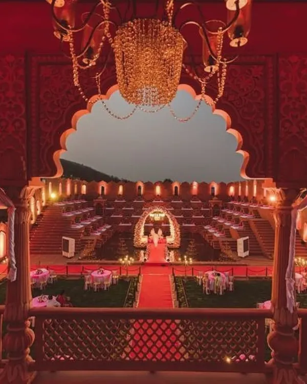 This is the magnificent view that greets your guests. I manage large-scale events at venues like this, ensuring the guest seating, decor, and lighting all contribute to a royal wedding atmosphere.
