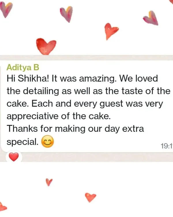 We live for messages like this! A happy customer sharing their appreciation for the taste and detailing of their custom cake. This is why we do what we do.