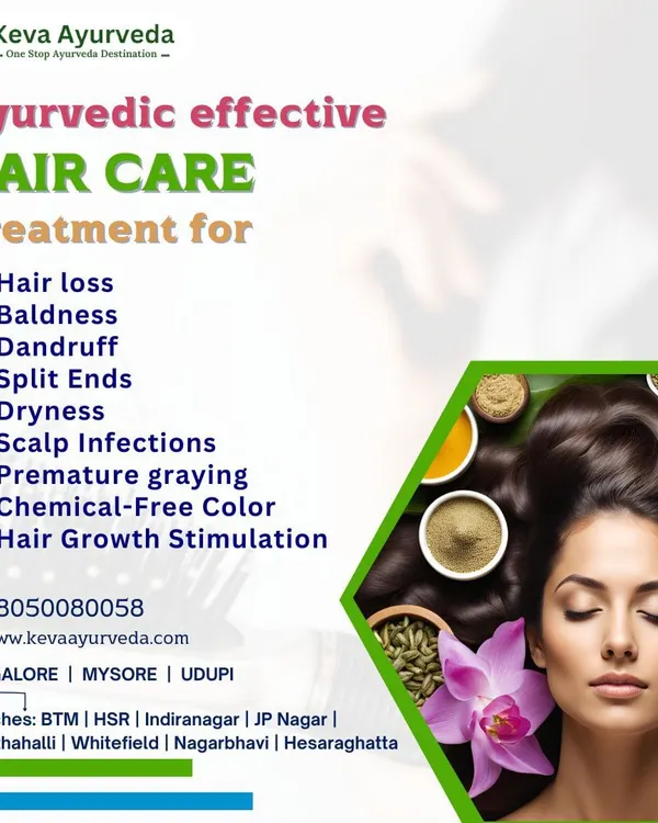 We offer effective Ayurvedic hair care treatments for a wide range of concerns. Our natural solutions address hair loss, baldness, dandruff, split ends, scalp infections, and premature graying while stimulating healthy hair growth.