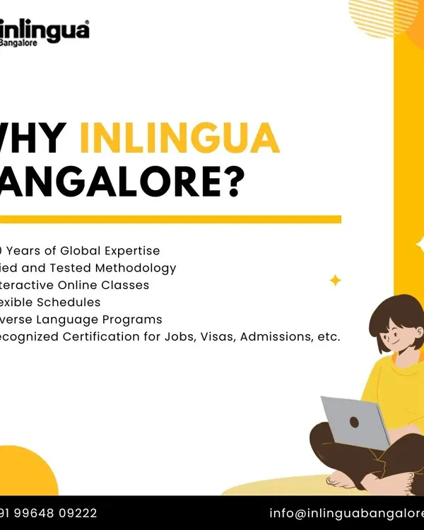 Why choose Inlingua Bangalore? With 50 years of global expertise, a tested methodology, interactive online classes, and flexible schedules, we provide a comprehensive learning experience with a recognized certification.