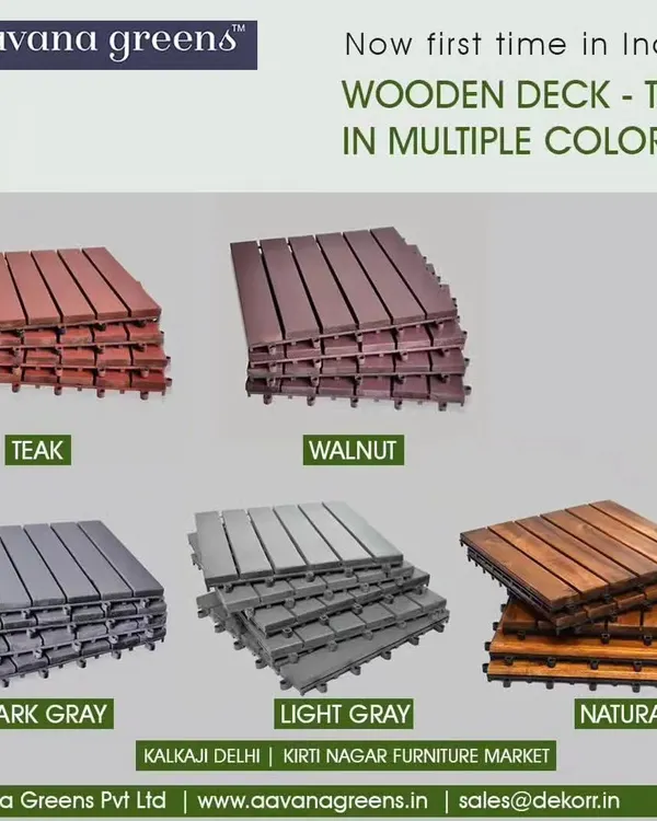I am now offering wooden deck tiles in multiple colors for the first time in India. You can choose from Teak, Walnut, Dark Gray, Light Gray, and Natural to perfectly match your home's aesthetic.