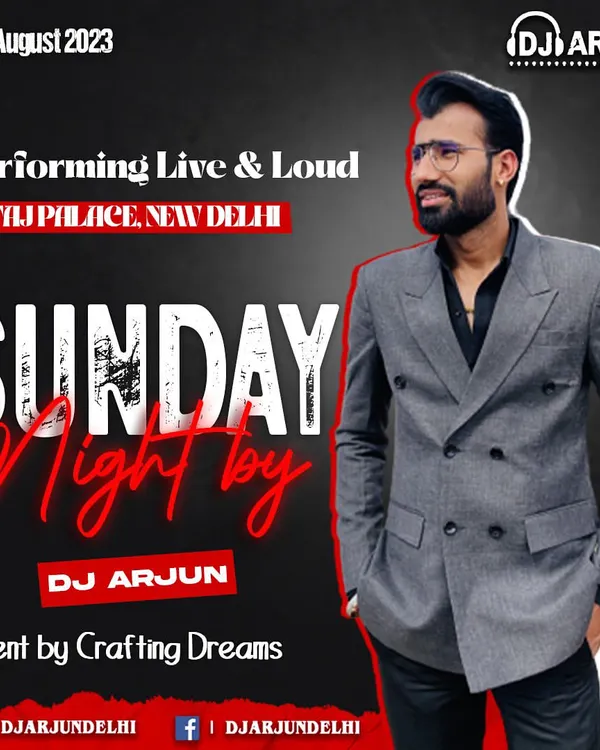 A poster for my Sunday night show at TYLJ Palace in New Delhi. This highlights my ability to draw a crowd and keep the energy high, closing out the weekend with a packed dance floor.