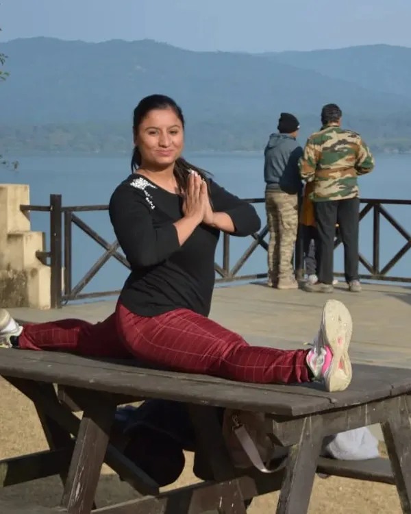 Enjoying the view while getting in a deep stretch. Here I am doing a full split on a picnic table, showing how you can incorporate flexibility training into your daily life, wherever you are.