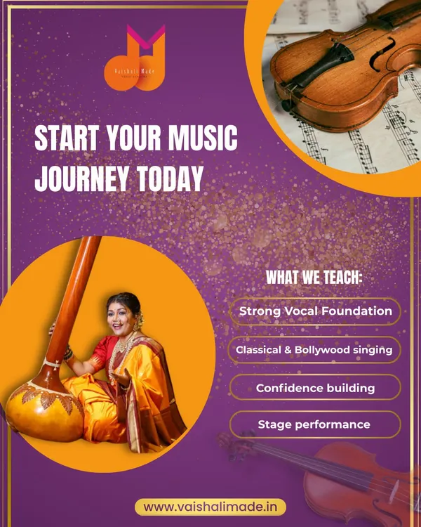 This graphic provides a quick overview of what we teach. We focus on building a strong vocal foundation which you can then apply to classical and Bollywood singing, while also developing your confidence and stage performance skills.