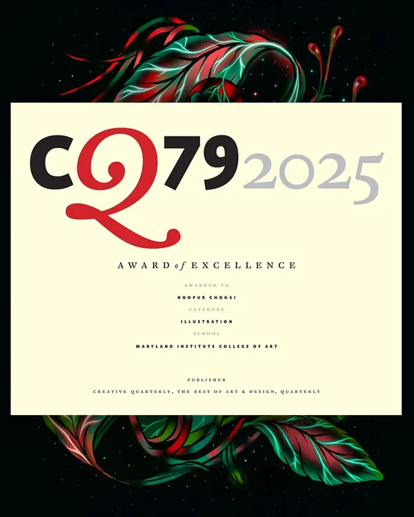 The Award of Excellence certificate from Creative Quarterly (CQ79) for my thesis illustrations.