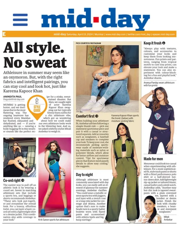I was happy to be featured in Mid-Day, sharing my tips on how to style athleisure and sportswear for occasions beyond the gym.