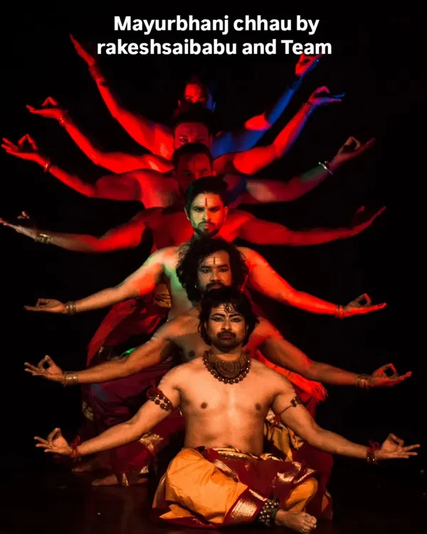 This is the essence of Mayurbhanj Chhau, a dance form that is both a martial art and a spiritual practice. This image captures the multiplicity of movement and the deep focus required, representing the core of what we teach and perform.