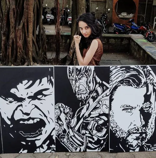 This five-piece Marvel Avengers canvas set was a huge project for a client's home. We used a high-contrast, black and white style to bring these iconic superheroes like Iron Man and the Hulk to life on canvas.