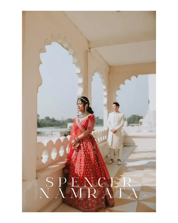 A beautiful portrait of Spencer and Namrata, capturing a quiet moment during their cross-cultural wedding at a heritage property.