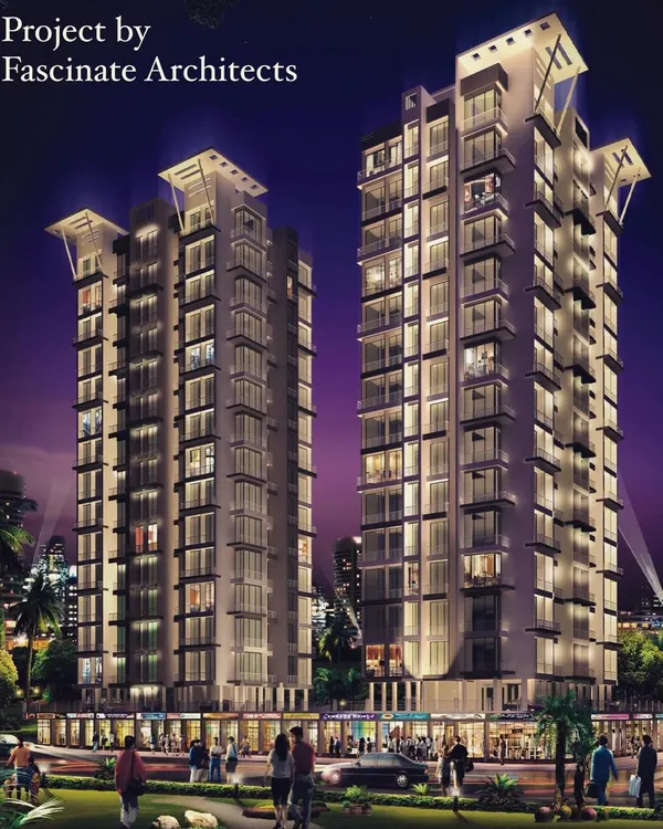 This night-view rendering shows "Quality Planet," a completed twin-tower residential project in Taloja. The design highlights verticality and features illuminated crowns, showcasing my approach to creating a distinctive skyline presence for high-rise structures.