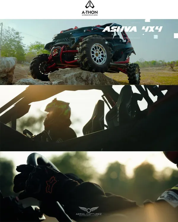 Cinematic close-ups of the Ashva 4x4 UTV and its driver. We focus on the details that define the vehicle's rugged character and the experience of driving it.