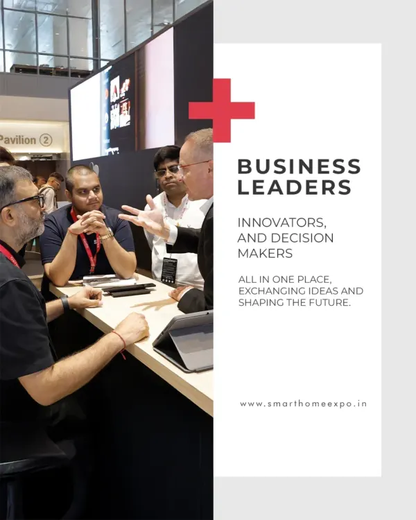 Business leaders, innovators, and decision-makers gather at a booth for an in-depth discussion, showcasing the high-level networking opportunities available at the expo.