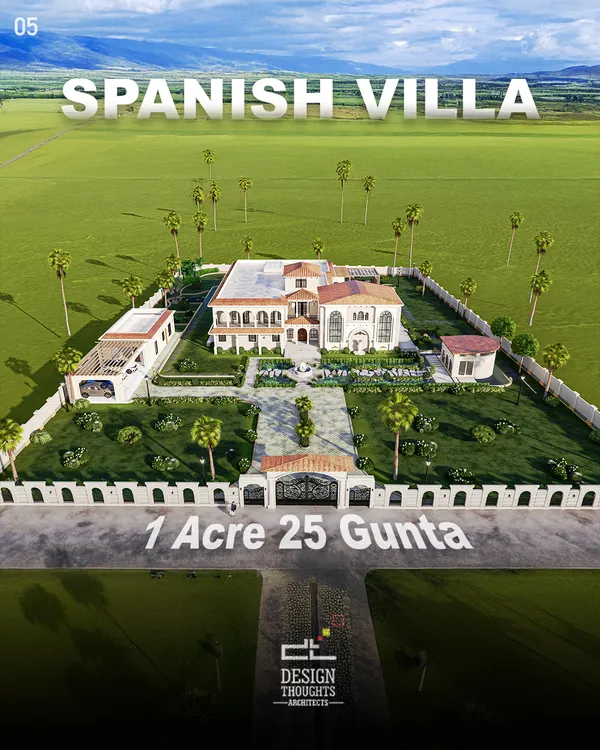 This sprawling 18,000 sq. ft. Spanish-style villa, set on over an acre near Nandi Hills, is a perfect example of a dream retreat we brought to life. The aerial view captures the project's scale, from the grand entrance and landscaped gardens to the seamless integration of the home with its natural surroundings.