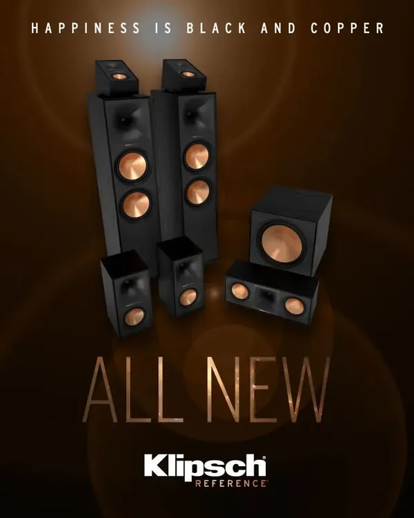 We use premium speaker systems like the Klipsch Reference series to deliver powerful, lifelike sound. This collection, with its signature black and copper design, provides a complete audio solution, from floorstanding towers to surround speakers and subwoofers.